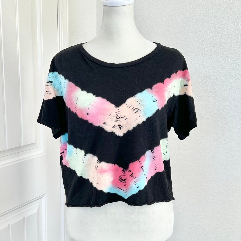 Victorias Secret PINK Short Sleeve Tie Dye Black Oversized Soft Crop Tee Size XS
